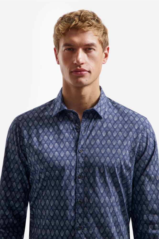 NO-EXCESS blauwe heren overhemd | Model vooraanzicht