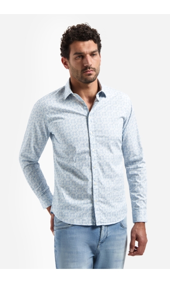 STRETCH OVERHEMD MET ALLOVER PRINT 31450238 030 BLAUW