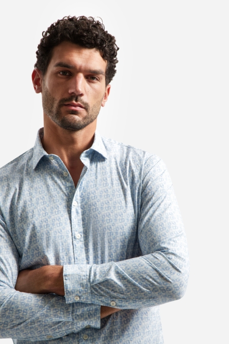 NO-EXCESS blauwe heren overhemd | Model vooraanzicht