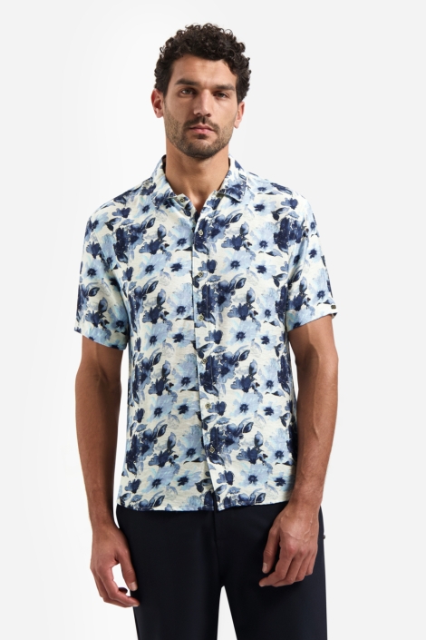 NO-EXCESS blauwe heren overhemd | Model vooraanzicht