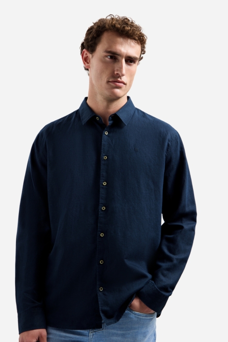 NO-EXCESS blauwe heren overhemd | Model vooraanzicht