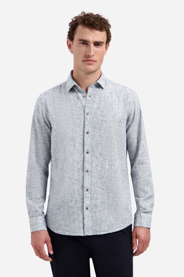 NO-EXCESS shirt two tone with linen Blauw