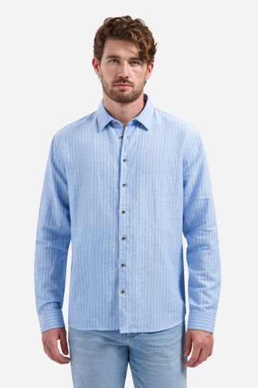 NO-EXCESS Overhemd LINNENBLEND OVERHEMD MET FIJNE STREEP 31470227SN 030 BLAUW
