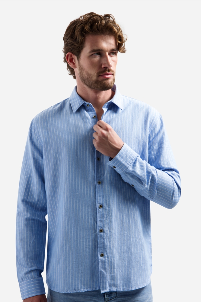 NO-EXCESS blauwe heren overhemd | Model vooraanzicht