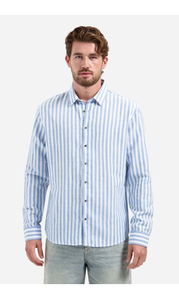 LINNEN OVERHEMD MET BREDE STREPEN 31470224 030 BLAUW