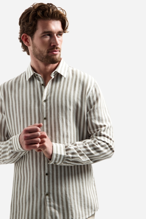 NO-EXCESS taupe heren overhemd | Model vooraanzicht