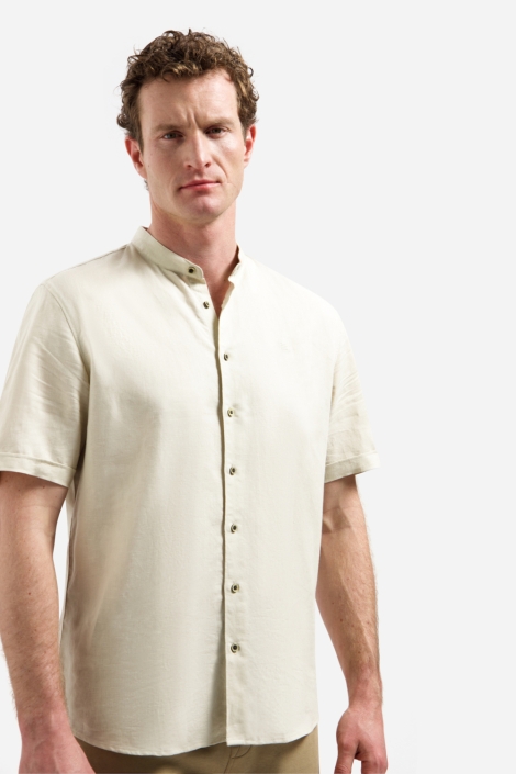 NO-EXCESS beige heren overhemd | Model vooraanzicht