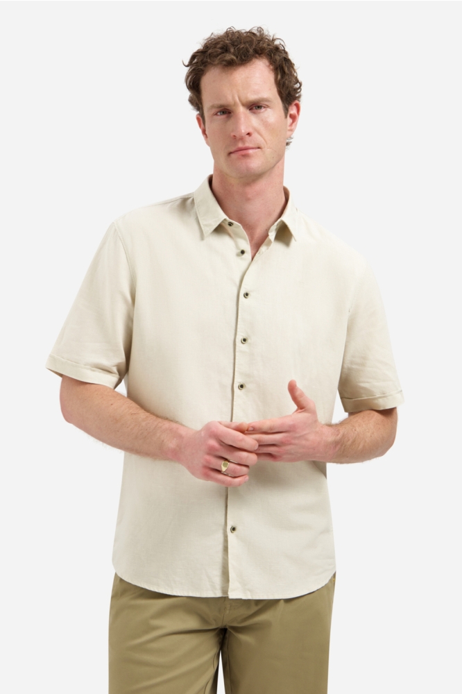 NO-EXCESS beige heren overhemd | Model vooraanzicht