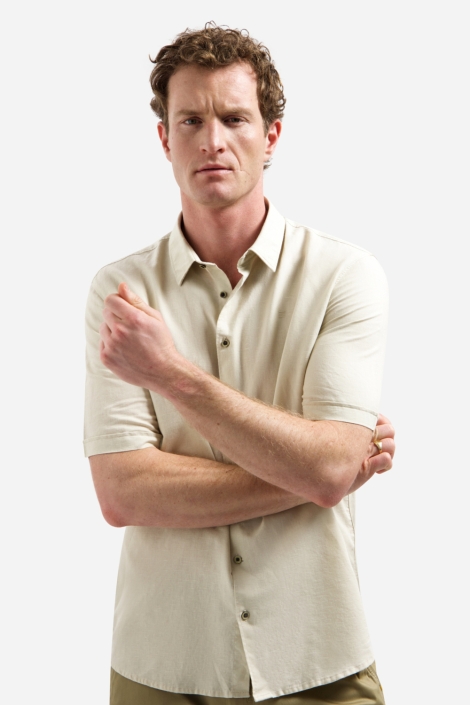 NO-EXCESS beige heren overhemd | Model vooraanzicht