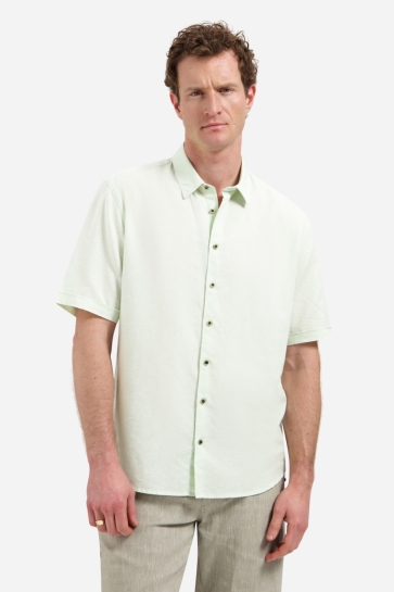 NO-EXCESS shirt short sleeve with linen Groen