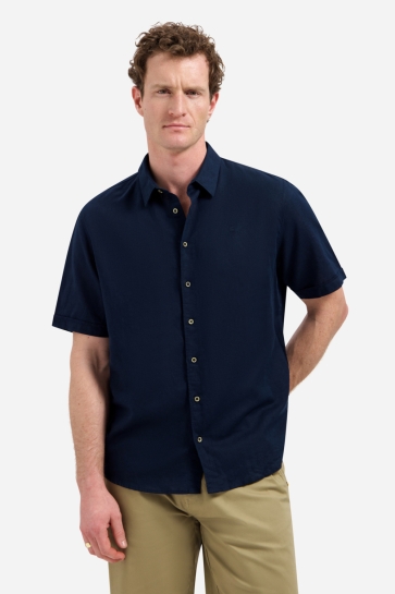 NO-EXCESS shirt short sleeve with linen Blauw