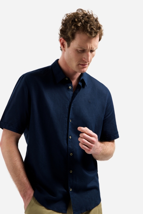 NO-EXCESS blauwe heren overhemd | Model vooraanzicht