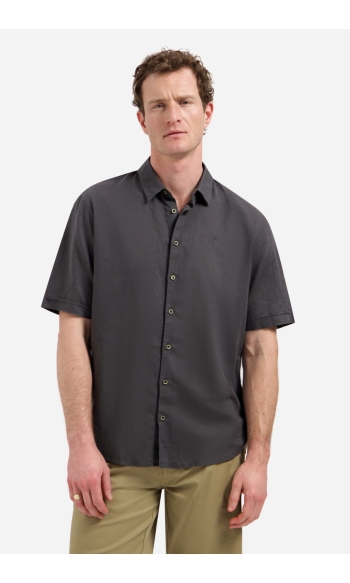 SHIRT VAN LINNENMIX MET KORTE MOUWEN 31480321SN 124 DARK STEEL