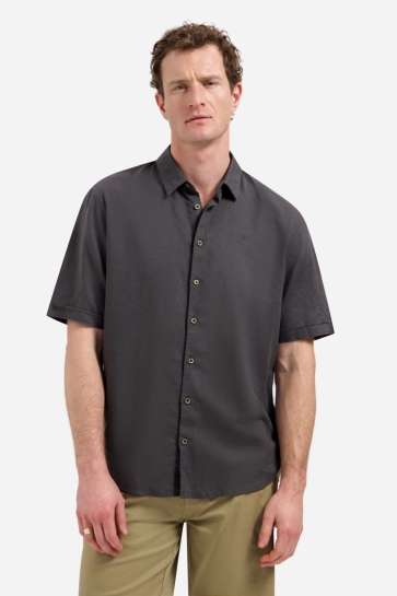 NO-EXCESS shirt short sleeve with linen Grijs