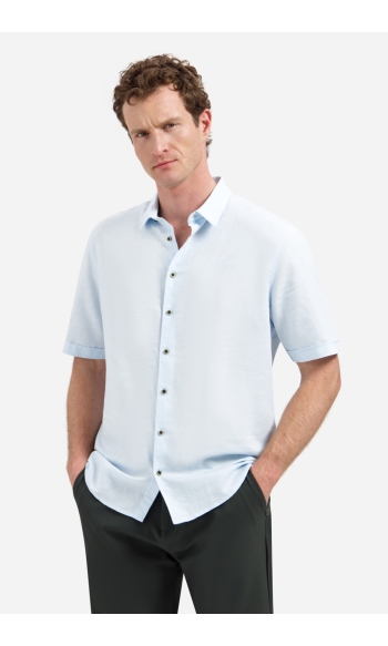 SHIRT VAN LINNENMIX MET KORTE MOUWEN 31480321SN 134 SKY