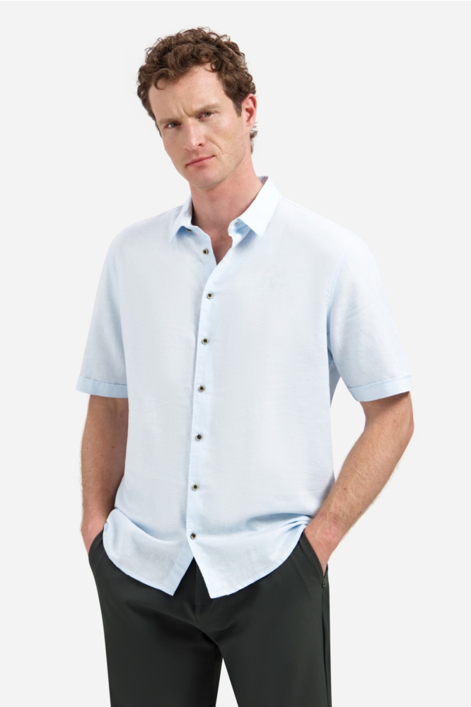 NO-EXCESS blauwe heren overhemd | Model vooraanzicht