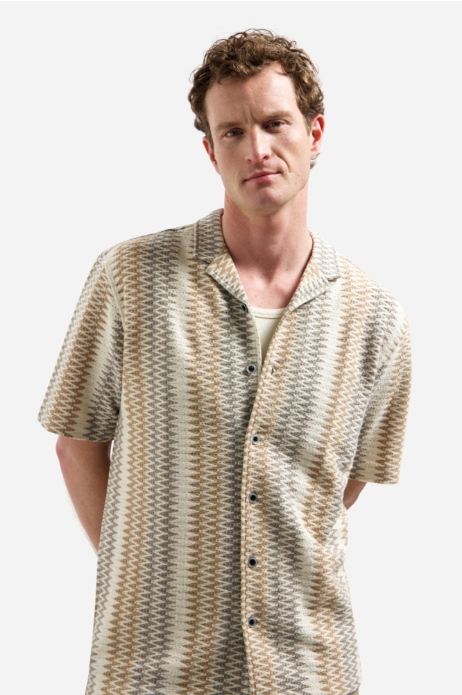 NO-EXCESS beige heren overhemd | Model vooraanzicht