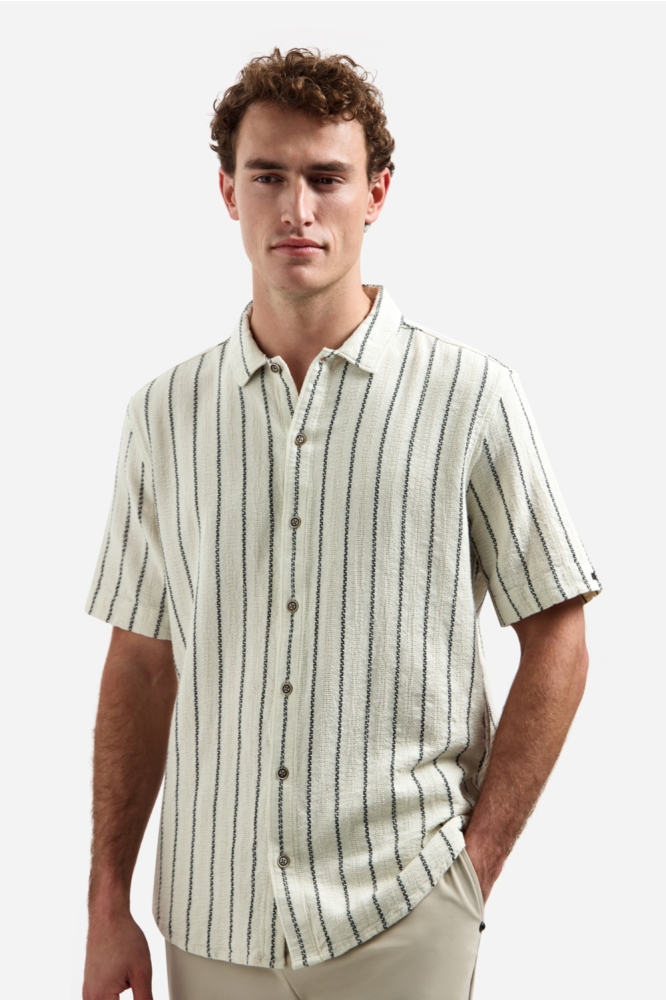 NO-EXCESS beige heren overhemd | Model vooraanzicht