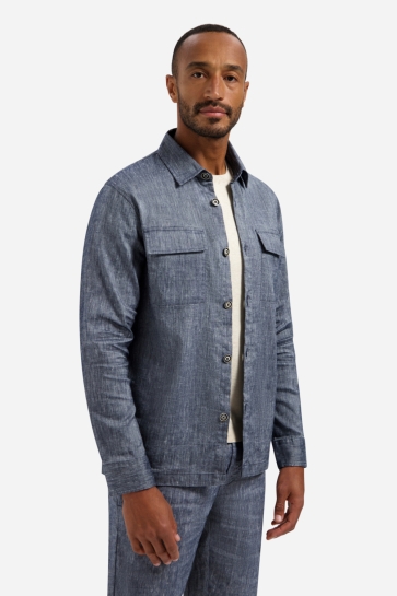 NO-EXCESS Overhemd TWEEKLEURIG LINNEN OVERSHIRT 31510210 078 NIGHT