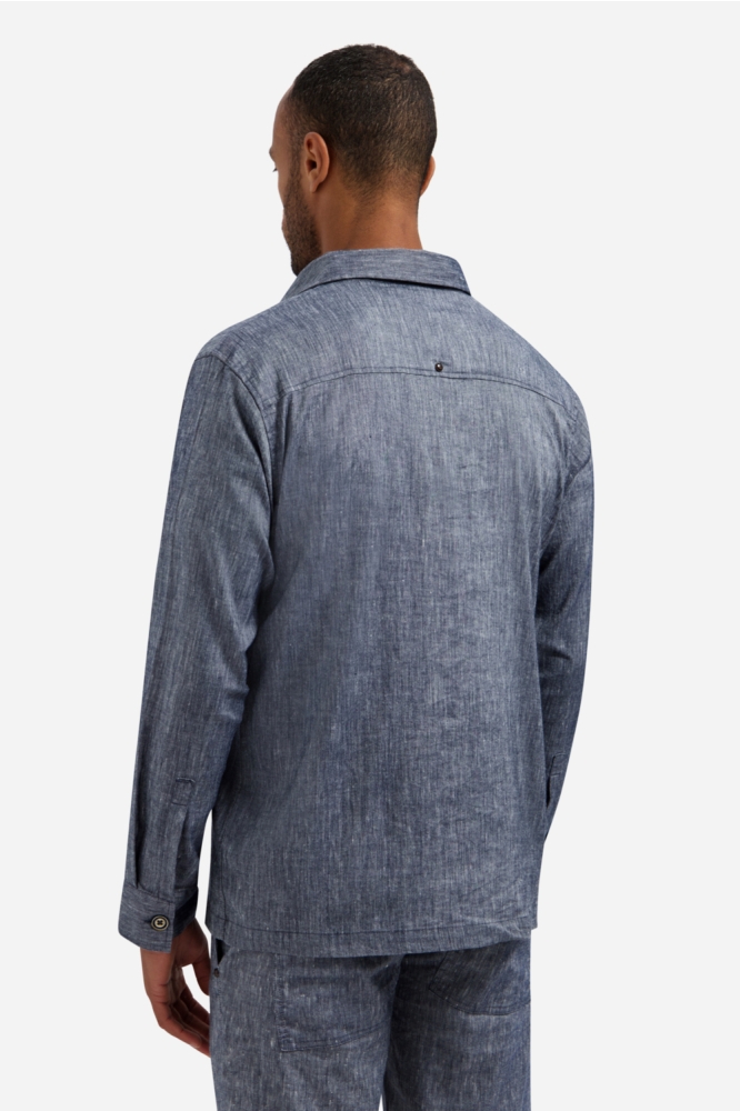 NO-EXCESS blauwe heren overhemd | Model achteraanzicht