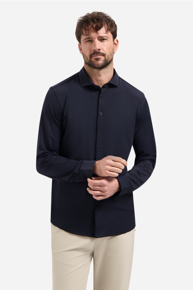 NO-EXCESS blauwe heren overhemd | Model vooraanzicht