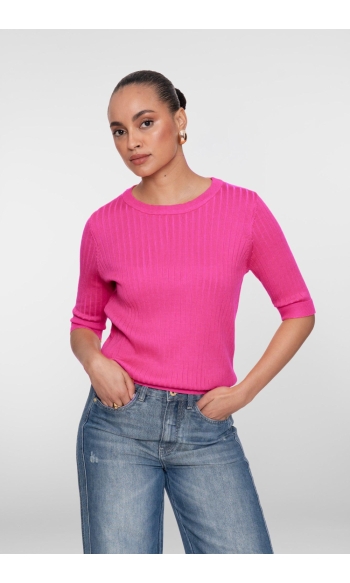 RIBGEBREIDE TOP MET AANGESLOTEN PASVORM 64064 14 000445 FUCHSIA