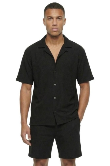 Malelions men ribbed camp collar shirt Zwart