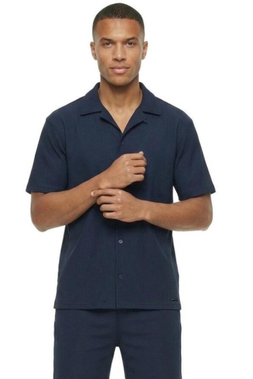 Malelions men ribbed camp collar shirt Blauw