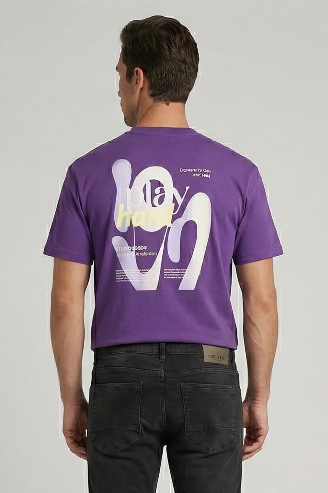 Cars paarse heren t-shirt | Model achteraanzicht