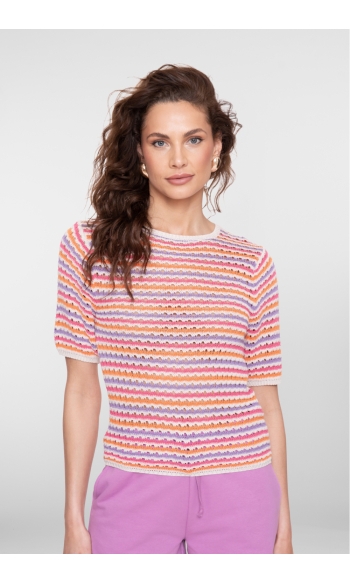 PULLOVER MULTI COLOR STRIPE 64088 70 ECRU/PURPLE/ORANGE/CYCLAME