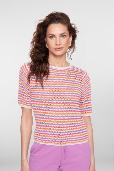 Geisha Trui PULLOVER MULTI COLOR STRIPE 64088 70 ECRU/PURPLE/ORANGE/CYCLAME