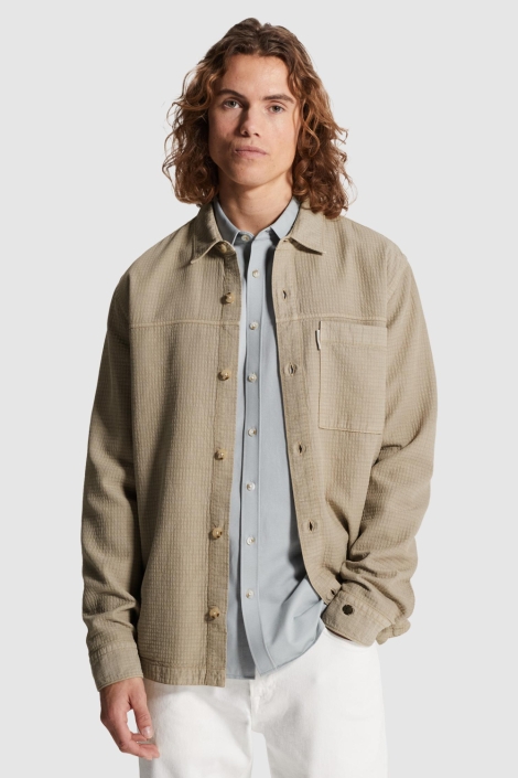 Cast Iron taupe heren overhemd | Model vooraanzicht