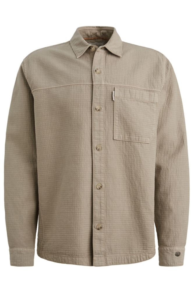 Cast Iron taupe heren overhemd | Vooraanzicht