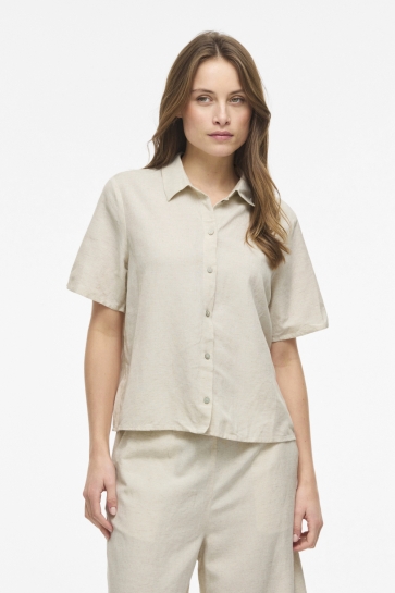 Vila Blouse VIPRISILLA S/S SHIRT 14114770 SUPER LIGHT NATURAL MELANGE