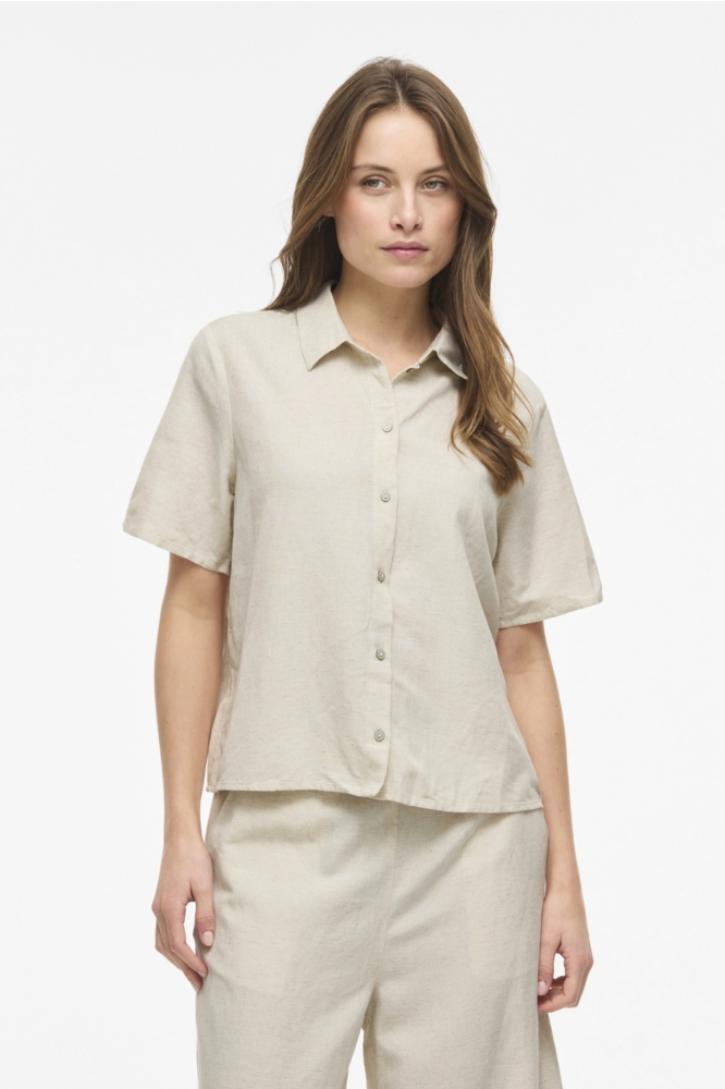Vila beige dames blouse | Model vooraanzicht