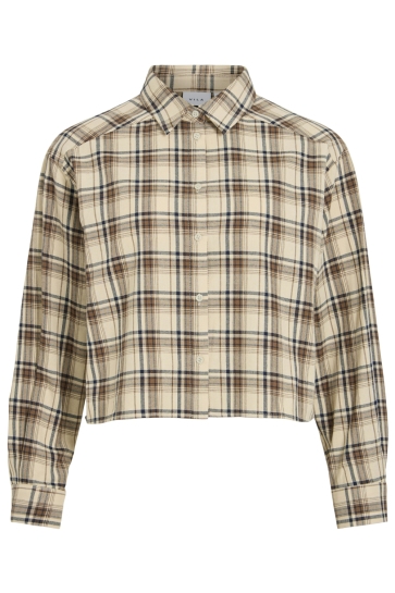 Vila Blouse VIMYRA L/S SHIRT 14121193 Cloud Dancer/NAVY AND COFFEE BEAN