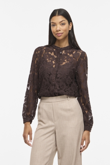 Vila Blouse VISALA L/S LACE SHIRT 14121352 COFFEE BEAN 