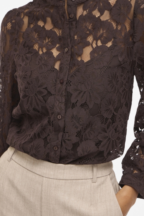 Vila bruine dames blouse | Close up