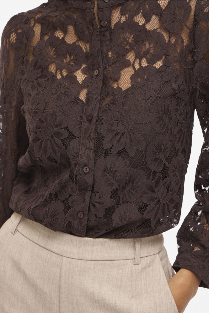 Vila bruine dames blouse | Close up