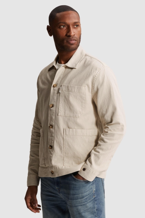 Cast Iron beige heren overhemd | Model zijaanzicht
