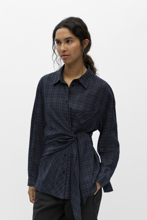 Object blauwe dames blouse | Model vooraanzicht