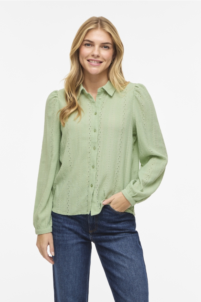 Vila groene dames blouse | Model vooraanzicht