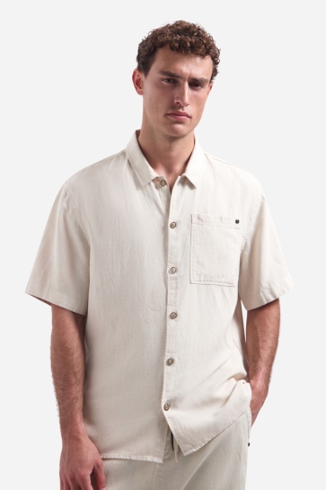 NO-EXCESS shirt short sleeve with linen, garm Beige