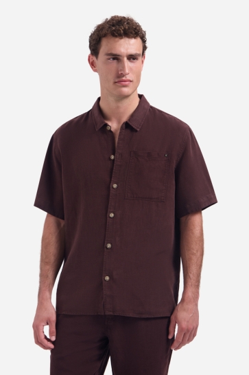 NO-EXCESS Overhemd OVERHEMD VAN LINNENMIX MET KORTE MOUWEN 32420423 042 DARK BROWN