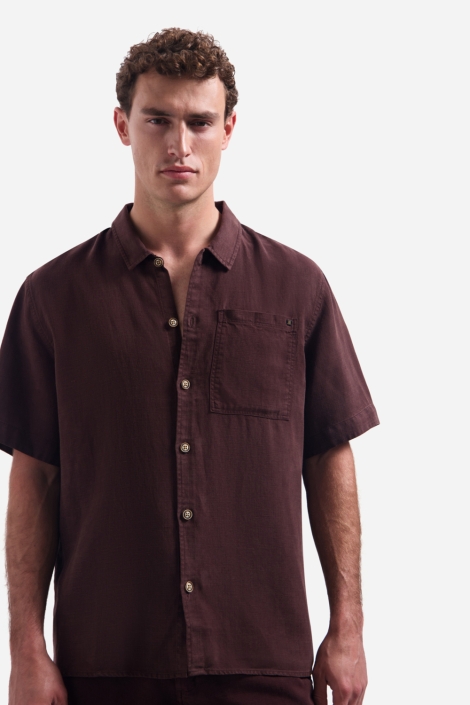 NO-EXCESS bruine heren overhemd | Model vooraanzicht