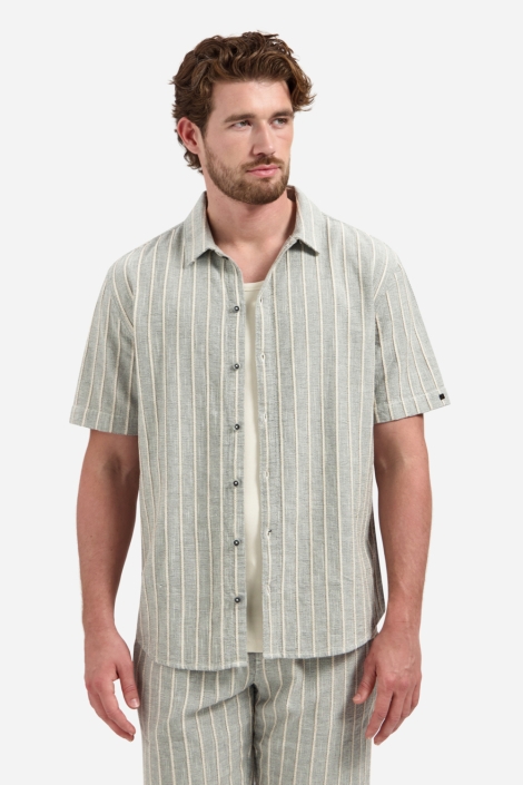 NO-EXCESS zand heren overhemd | Model vooraanzicht