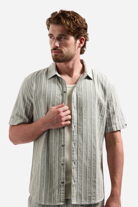 NO-EXCESS zand heren overhemd | Model vooraanzicht