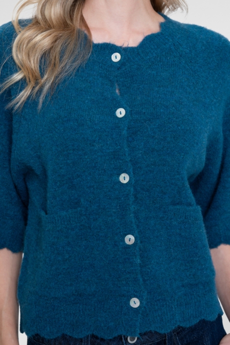 Geisha blauwe dames vest | Close up