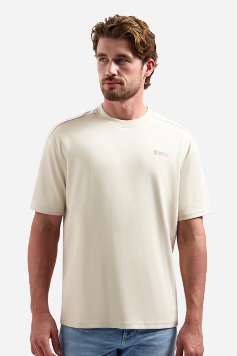 NO-EXCESS beige heren t-shirt | Model vooraanzicht
