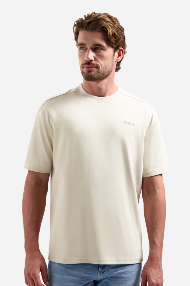 NO-EXCESS beige heren t-shirt | Model vooraanzicht